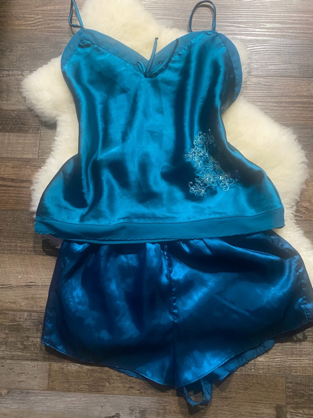 Silky Teal Lace-Accent Camisole & Short Set - Women Intimates